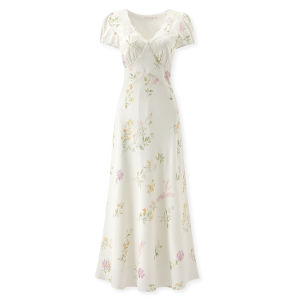 LINGQIAN | Summer French Style Lace V-neck Floral Printed Textured Slim Fit Mermaid Dress