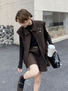 Caramel Retro Mermaid Design Womens Fashion T-shirt Mini Skirt Set Three-piece Suit Autumn Comfortable Polyester Blend