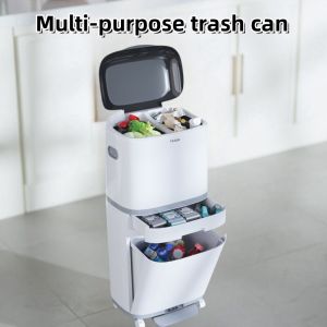 kitchen trash can household thickened with cover capacity double-layer dry and wet separation