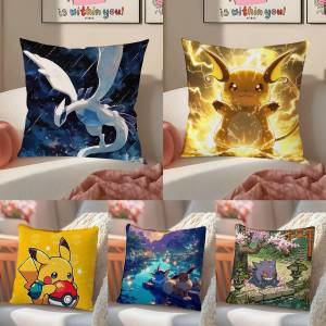 Bandai | Pokemon Mewtwo Anime Plush Pillow Cover Soft Short Plush Cushion Cover For Sofa Bedroom Home Decor Gift Decoration