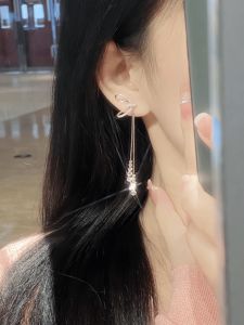 Sweet Dream French Butterfly Knot 925 Silver Tassel Earrings High-End Feel No Piercing Mosquito Coil Clip-On Womens Jewelry