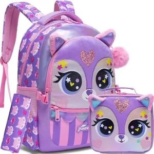 3PCS Kids Backpacks for Girls Cute Animal School Bag with Lunch Box Pencil Case Primary Child Back to School Backpacks Girls Bag