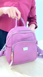 AOLONG Cila 0220 - Tas Ransel Wanita Remaja Dewasa Bahan Kanvas Muat Hp Dompet Motif Polos