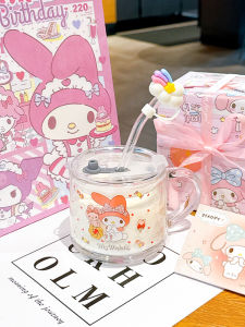 Cartoon Glass Cup with Straw Childrens Milk Cup Birthday Gift Breakfast Cup with Scale Handle Contemporary Design Water Cup