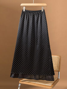 AIYITI | Stylish Acetate Satin Polka Dot Midi A-Line Skirt