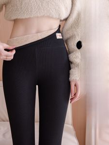 MiiOW | Quần legging dày lót lông cừu màu đen cho nữ quần dài ấm áp mùa thu đông quần cotton cạp cao ôm bụng