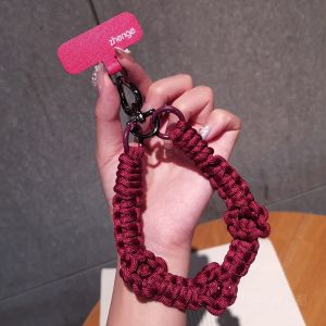 Short Phone Strap Woven Handheld Bracelet Robust Ins Creative Double Buckle Lanyard New Year Cartoon Lucky Cat Bell Pendant Phone Case Anti-Loss Handheld Chain