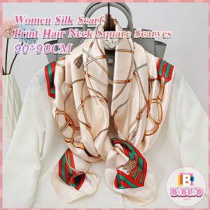 N.K. Vintage Print Scarf Female 90*90cm Satin Large Square Scarf 2023 New Fashion Square