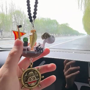 (JV) Gantungan Kapal Bajak Laut - Set One Piece Pajangan Gantung Spion Mobil Onepiece Going Merry & Thousand Sunny Pirate King car rearview mirror car pendant car Sun Embellion male lady dolls Bajak Laut King mobil kaca mobil liontin mobil Sun Embellion