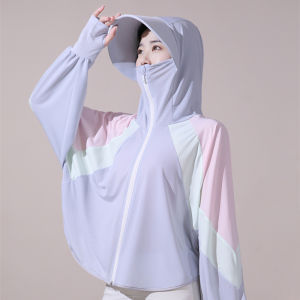 Color Block Ice Silk Womens Summer Bicycle Riding Sun Protection Clothing Rainbow Open Cardigan UV Protection Outerwear