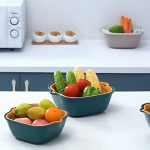 Drain basket for fruit and vegetables kitchen double layered basin soak/wash/drain BINLU