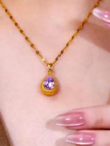 Titanium Steel No Fading Purple Droplet Necklace 2024 New Arrival Tide Fashion Versatile Clavicle Chain Gifts for Girlfriend