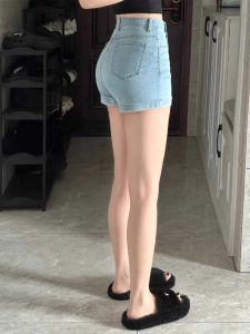 American Style High Waist Distressed Denim Shorts Women Loose Wide Leg A-Line Light Color Slimming Small Size Hot Pants Summer