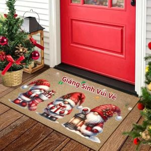 Thảm Trải Sàn Giáng Sinh VIKAMA Ba Chú Lùn Thiết Kế Đèn Lồng Thảm Polyester Bền Bỉ Cho Hiên Nhà Lối Vào Trang Trí Phòng Khách