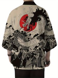 Japanese Style Anime Dragon Print Cosplay Haori Yukata Top Adult Traditional Samurai Loose Summer Kimono Cardigan for Men Women