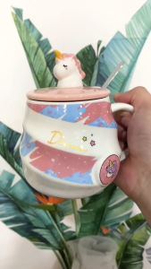 Ly Sứ - Cốc Sứ Ngựa Pony Unicorn Dung Tích 450ml kèm nắp và muỗng – Ly Sứ Quà Tặng – Tạp Hoá Vy An
