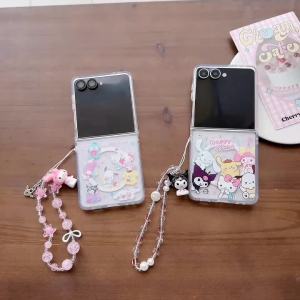 Sanrio | Korean Japan Cartoon Sanrio Hello Kitty Kuromi Magnetic Flip Phone Case For Samsung Galaxy ZFlip 8 7 Protective Cover With Chain