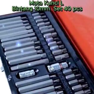 Kunci l 1set komplit APR Mata Kunci L Bintang 10MM Bit Star Hex Spline Set 40PCS AP129