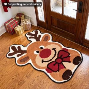 VIKAMA Cute Whimsical Christmas Doormats Non-Slip Absorbent Bathroom Doormats Soft Plush Entryway Rugs Home Decor