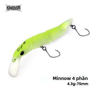 Mồi Câu Cá Giả Kingdom 70mm 4.3g Kiểu Minnow Khớp Nối Lặn Sâu Móc Đơn Dành Cho Cá Hồi Cá Hồi Nước Ngọt Cá Vược Cá Chó Cá Mú Cá Hồi Trắng