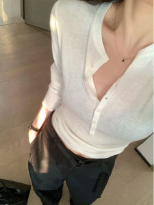 Áo Len Cardigan Dài Tay Cổ Chữ V Màu Trắng Cho Nữ Mùa Xuân Thu Dáng Rộng Thoải Mái Chất Liệu Cotton Pha Lanh Polyester