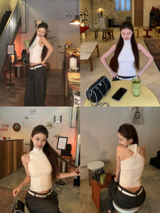 Unique French Style Sleeveless High-Neck Knit Top
