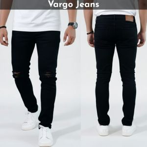 Celana jeans panjang pria sobek lutut skinny denim pensil melar