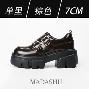 รองเท้าแตะส้นหนาสำหรับผู้หญิง รองเท้าแตะหนังแท้สไตล์อังกฤษแบบหัวเข็มขัด รองเท้าแตะหนา รองเท้าแตะหนังแท้ รองเท้าแตะส้นแบน