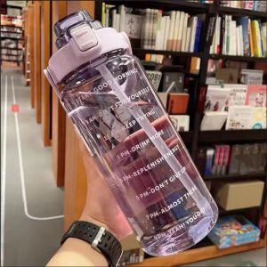 2000ml Water Bottle with Straw Female Jug Girls Portable Travel Bottles Fitness Bike Cup Summer Cold Water Jug with Time Marker