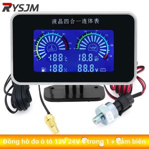 RYSJM | Bộ Đồng Hồ Đo Xe Máy 4 Trong 1 12V 24V Với Cảm Biến Nhiệt Độ Nước Áp Suất Dầu Mức Nhiên Liệu Đồng Hồ Đo Điện Áp - Khả Năng Tương Thích Cảm Biến 10mm