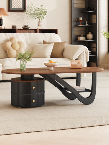 โต๊ะกาแฟทรงกลมไม้เนื้อนุ่มสไตล์ฝรั่งเศส โต๊ะกาแฟรูปไข่มุกสไตล์โมเดิร์นเรียบง่าย เสื้อคลุมหินธรรมชาติ โต๊ะกาแฟสำหรับห้องนั่งเล่น