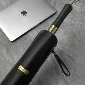 Classic Double Layer Umbrella Men Leather Cover Wooden 120cm Large Long Umbrellas 8K Windproof