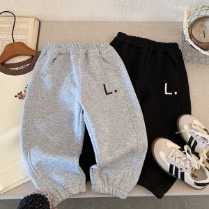 New 2025 Childrens Sport Pants Versatile Casual Embroidered Solid Color Boys Long Trousers Elastic Waist Sweatpants