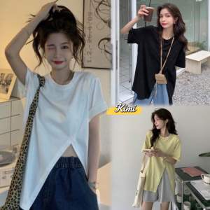 Kimi 👣🐼พร้อมส่ง🐼👣เสื้อยืด คอกลม แขนสั้น oversize โอเวอร์ไซส์ วัยรุ่นแฟชั่น ตัวใหญ่ สีพื้น ทรงหลวง สำหรับผู้หญิง