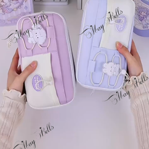 Bóp Viết Dây Rút Vải Canvas Nhiều Ngăn Kèm Ghim Cài Túi Đựng Bút Dung Tích Lớn Học Thêm Tiếng Trung