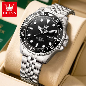 OLEVS Jam Tangan Pria Tahan Air Mewah Bisnis Elegant Stainless steel Tanggal Bercahaya Hitam Jam tangan kuarsa