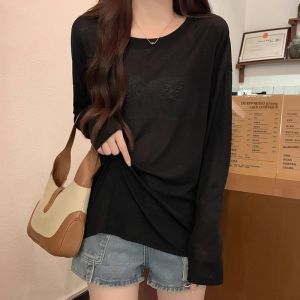 chaqi | Áo thun lót lụa băng dài tay mùa hè cho nữ áo khoác ngoài rộng rãi áo lót mỏng thoáng khí phong cách công sở cổ tròn