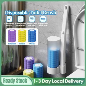 Disposable Toilet Brush Cleaner With Long Handle Bathroom Cleaning Brush With Replaceable Brush Head Toilet Bathroom Accessories Bathroom Bubble Flush 一次性马桶刷Berus toilet yang boleh dibuang