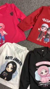 Setelan Baju Anak Perempuan Lengan Panjang Celana Cargo Motif Islami Terbaru Lucu 3- 12 Tahun