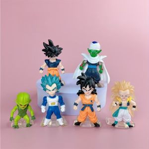 Bandai | 6Pcs/Set Cartoon Anime Dragon Ball Q Version Goku Vegeta Frieza Super Saiyan Action Figures Model Toys Dolls Children Birthday G