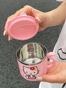 Cốc Cà Phê Bằng Thép Không Gỉ Cách Nhiệt HelloKitty 9.47Oz Có Tay Cầm Và Nắp - Cốc Nước Bền Dễ Thương Dành Cho Người Hâm Mộ 18+