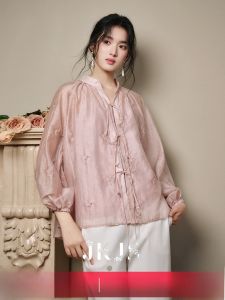 JK&JS | New Chinese Style Embroidered Silk Thread Tube Shirt Inner Wear Layering High End Lightweight V-neck Long Sleeve Womens Top