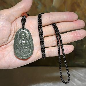 Premium Nephrite light green Buddha (Amitabha) Jade pendant (with certificate) [Natural Crystal] 和田玉且末青白阿弥陀佛吊坠(带证书)