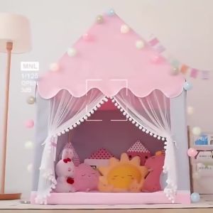 Fantasy Princess Castle Play Tent with Ventilation Windows and Hanging Lights for Girls 2-4 Years