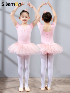 Girls Ballet Dance Suit Short Sleeve Bodysuit Summer Performance Dress Princess Style Breathable Peruvian Cotton Ballet Practice Uniform