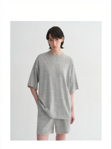 Gold Ratio Acetate Cotton Geometric Line Knit Shorts