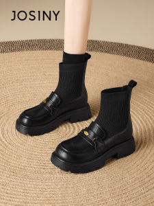 Josiny | Thick Bottom Elastic Knitted Booties British Style Short Boots