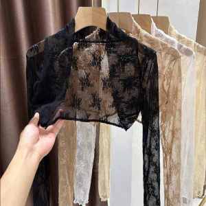 New Lace Embroidery Sun Protection Short Cardigan Strap Dress Cover up Shawl Sleeveless Hollow out V-Neck Korean Style Top