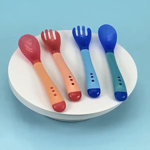 Set thìa dĩa Silicon Báo Nóng Cho Bé Ăn Dặm Giúp Bé Ăn Ngoan Ngon Miệng không sợ bị nóng bỏng miệng bé