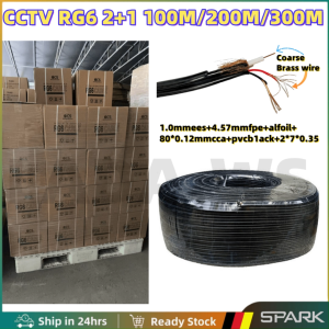 Siamese Cable 100/200/300M RG6 Cable Power Siamese Cable 2+1 Black 300M CCTV Coaxial Connected Cable with 2 Power cord